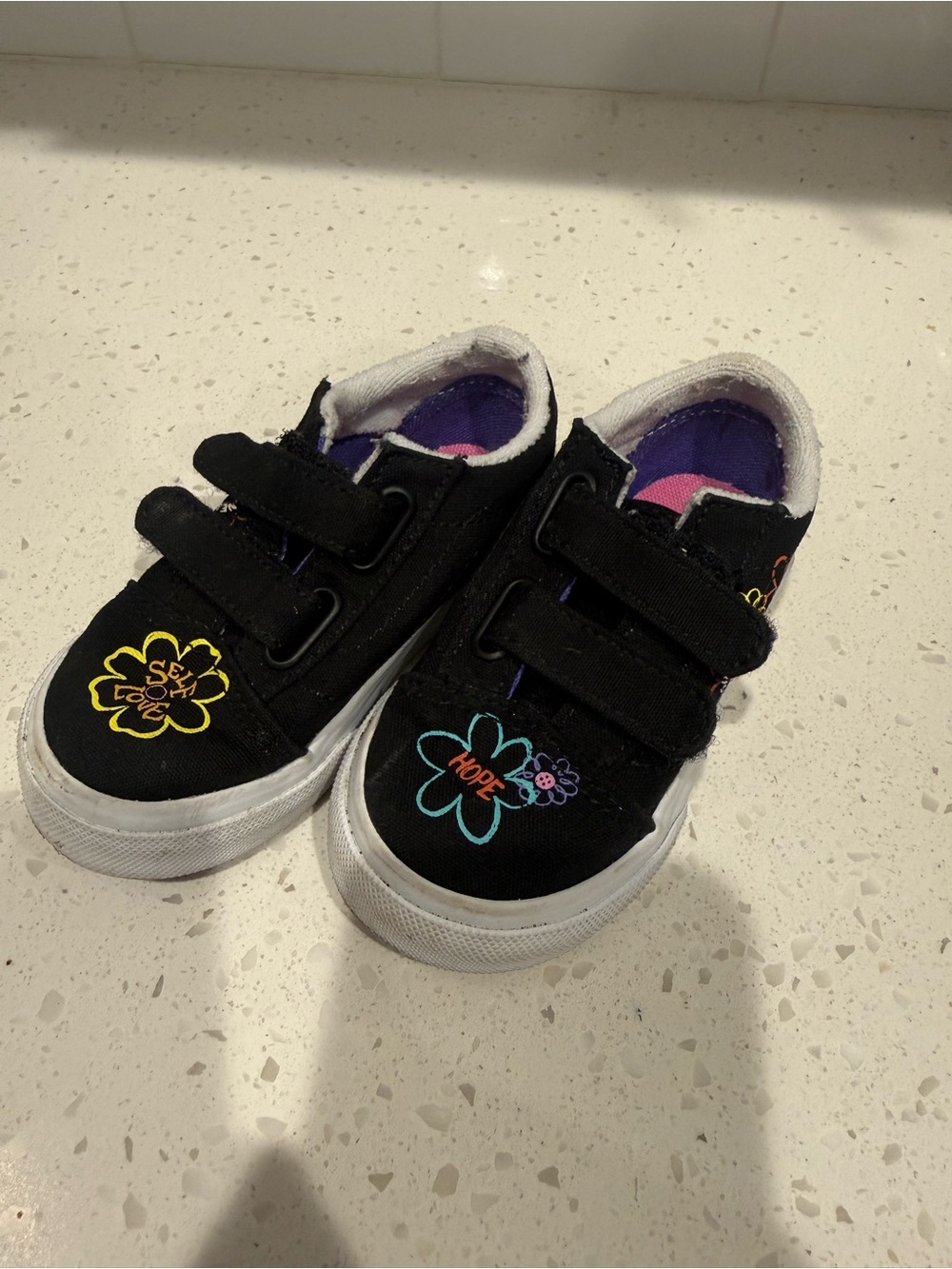 Kids Black Floral Vans